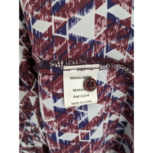 41 Hawthorn Geometric Blouse M Red VNeck Roll Tab Long Sleeves Office Top Career - Picture 4 of 9